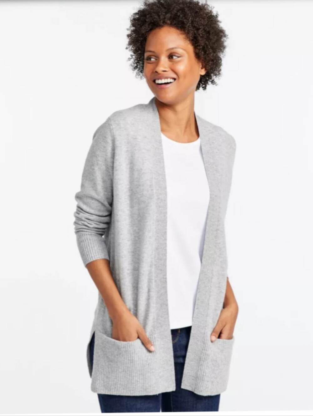 NEW LL Bean Classic Cashmere Open Cardigan with Pocket